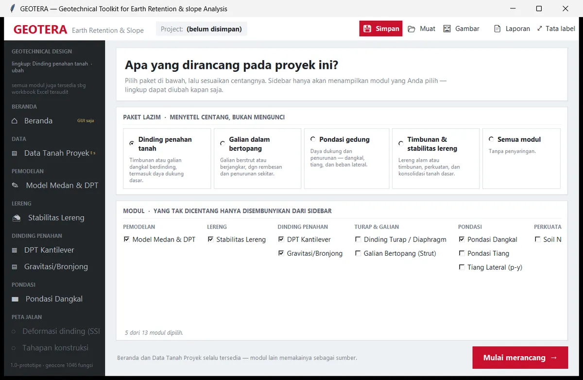 Beranda GEOTERA: pemilihan lingkup proyek dengan paket modul