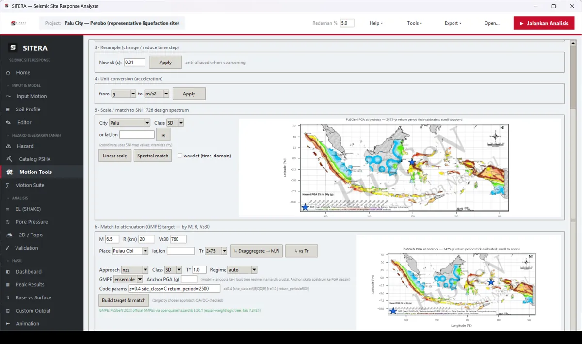 Motion Tools SITERA dengan spektrum target kode desain